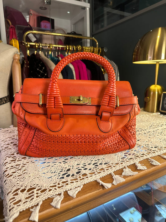 GUCCI VINTAGE 100% Authentic Genuine Handmade Weave Details Turn Lock Handbag, Orange, Y2K, Great Condition