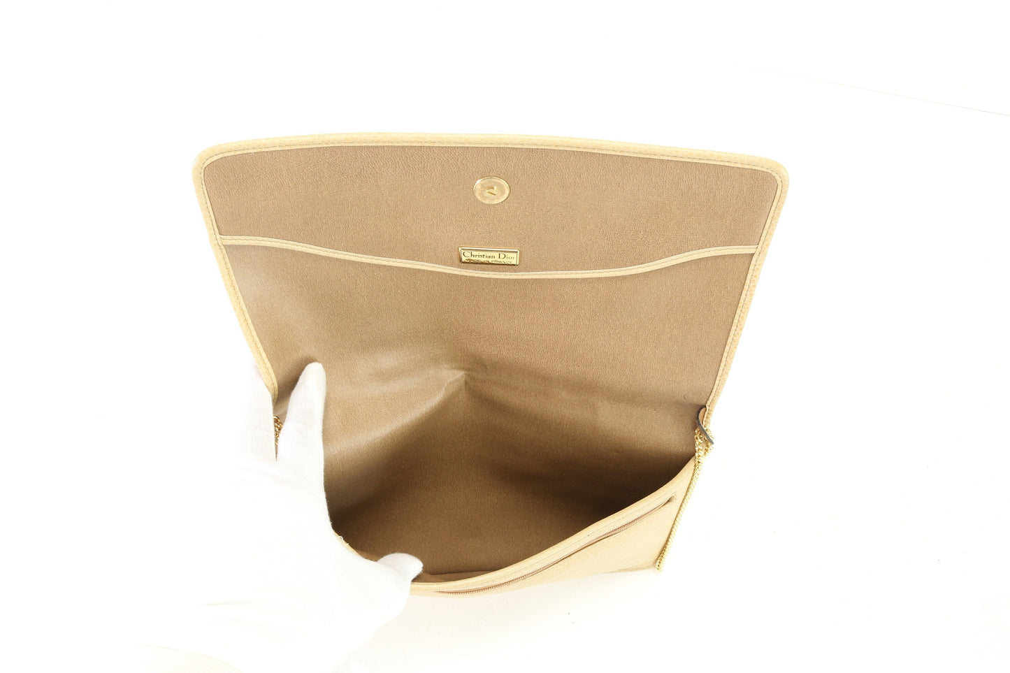 CHRISTIAN DIOR VINTAGE 100% Authentic Genuine Two-way Clutch and Shoulder Bag , Beige, 1990's, Good Condition, Perfect as Gift